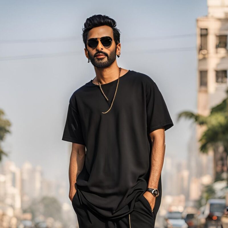 black solid oversized tshirt for men