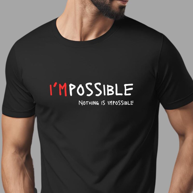 BLACK COTTON ROUND NECK I AM POSSIBLE PRINT TSHIRT