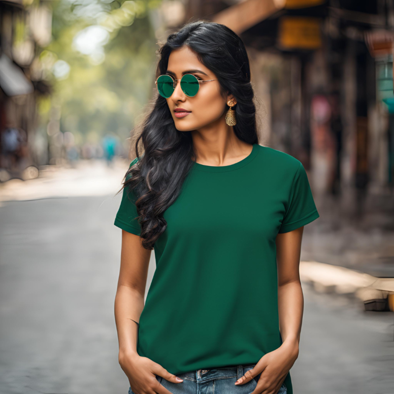 bottle green round neck tshirt for woman