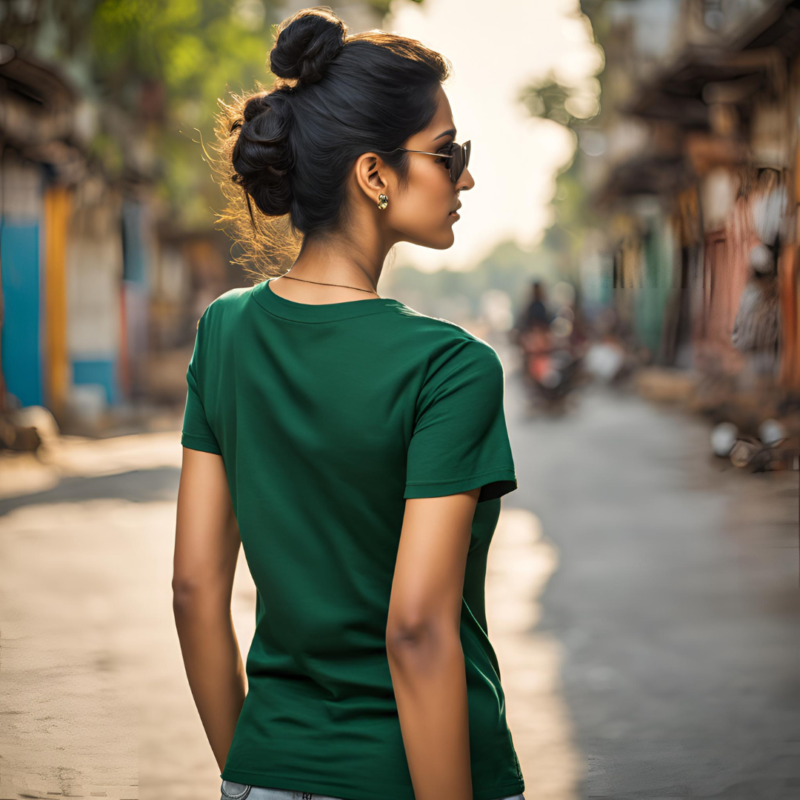 bottle green round neck tshirt for woman