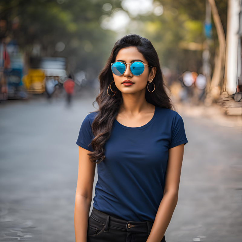 navy blue round neck tshirt for woman