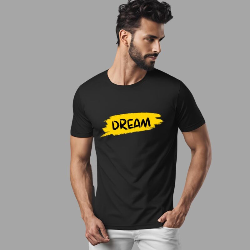 Black Round Neck T-Shirt - DREAM PRINT