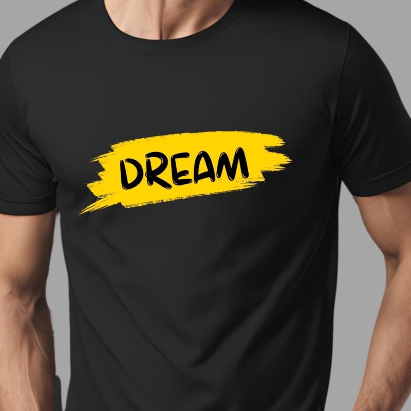 Black Round Neck T-Shirt - DREAM PRINT