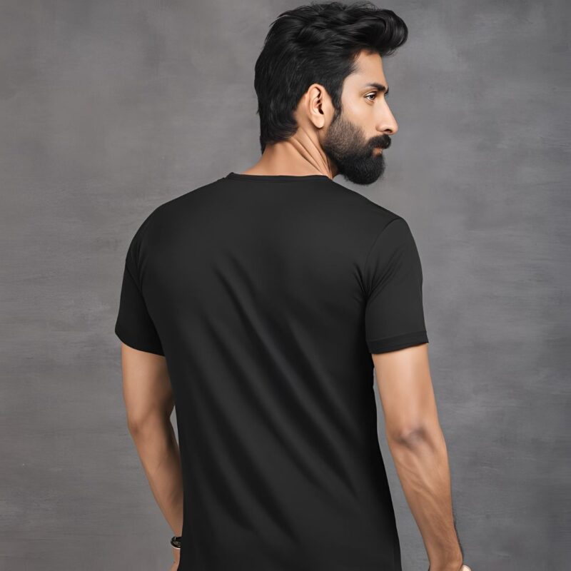 black solid round neck regular fit
