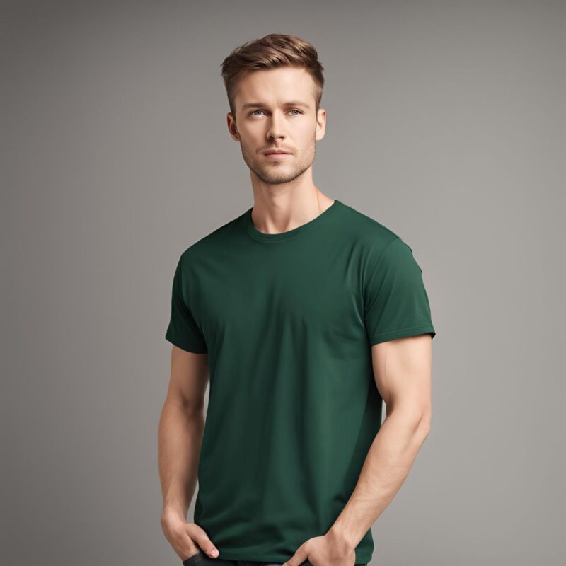 bottle green round neck tshirt for man