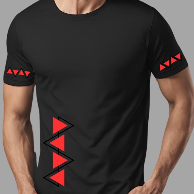 BLACK COTTON ROUND NECK TSHIRT TRIBAL DESIGN