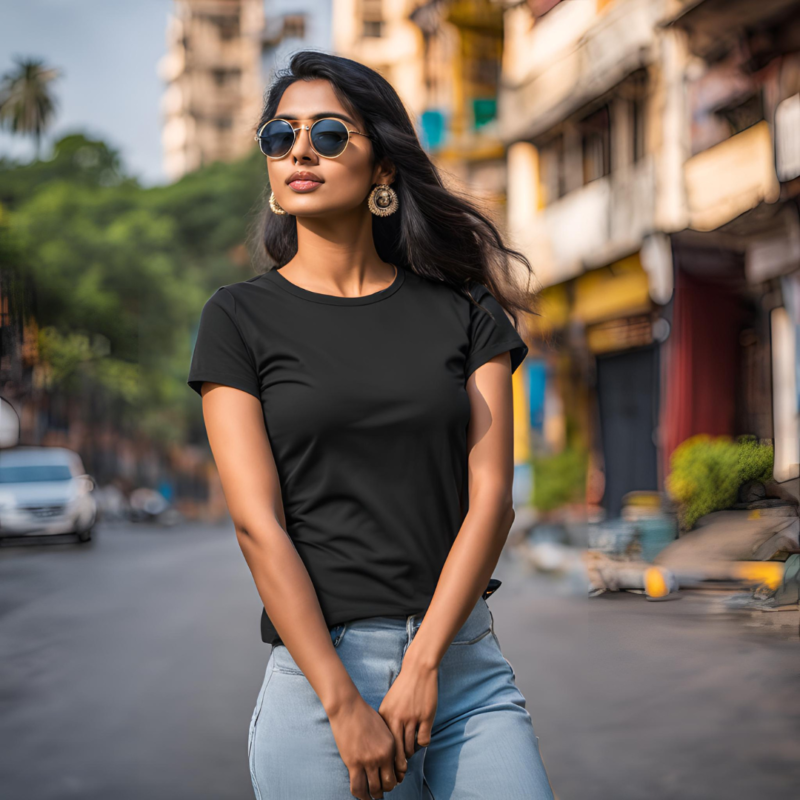black round neck cotton tshirt