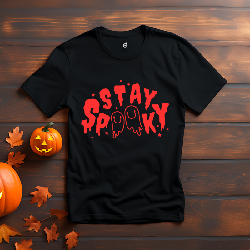black round neck tshirt stay spooky printed